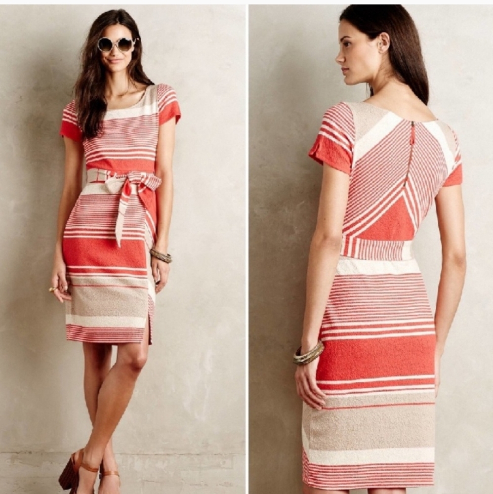 NWT Anthropologie Lilka Sorella Belt/Sash Striped Textured Sheath Dress